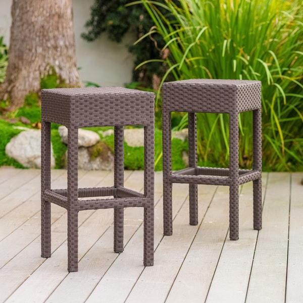 Clay Alder Home Fairfax Outdoor Brown Wicker Backless Counter Stool (Set of 2)