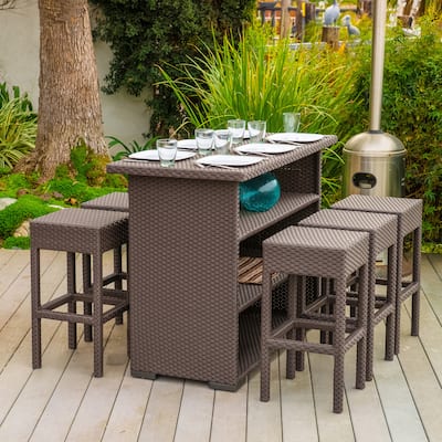 Milton Outdoor 7-piece Brown Wicker Bar Set by Christopher Knight Home