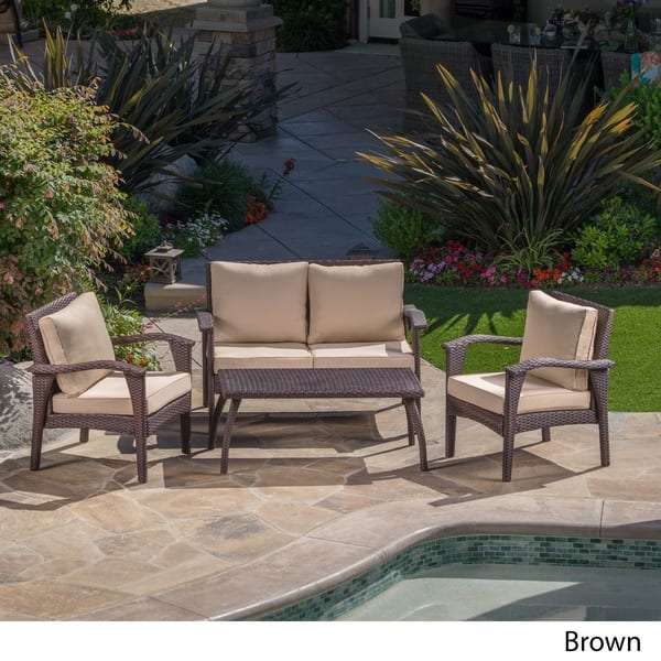 Honolulu Outdoor 4 Piece Cushioned Wicker Seating Set By 4 Piece Cushioned Wicker Seating Set
