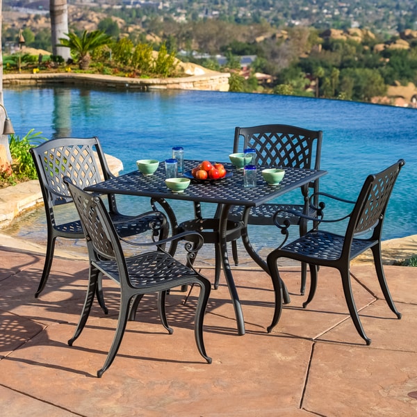 Shop Outdoor Cayman 5 Piece Cast Aluminum Black Sand Dining Set By