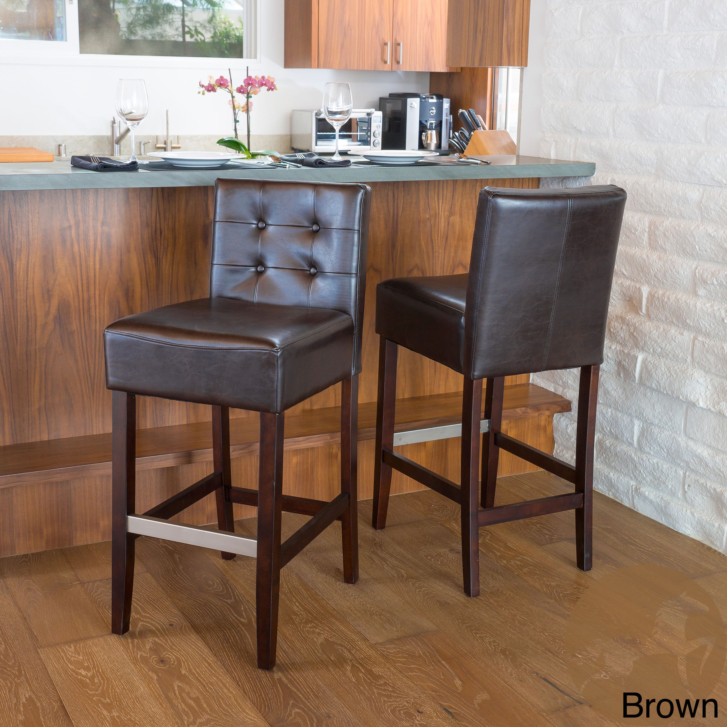 Christopher Knight Home Tate Tufted Leather Back Bar Stools (set Of 2)