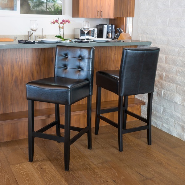 Tate Tufted Leather Back Bar Stools (Set of 2) by Christopher ... - Tate Tufted Leather Back Bar Stools (Set of 2) by Christopher Knight Home