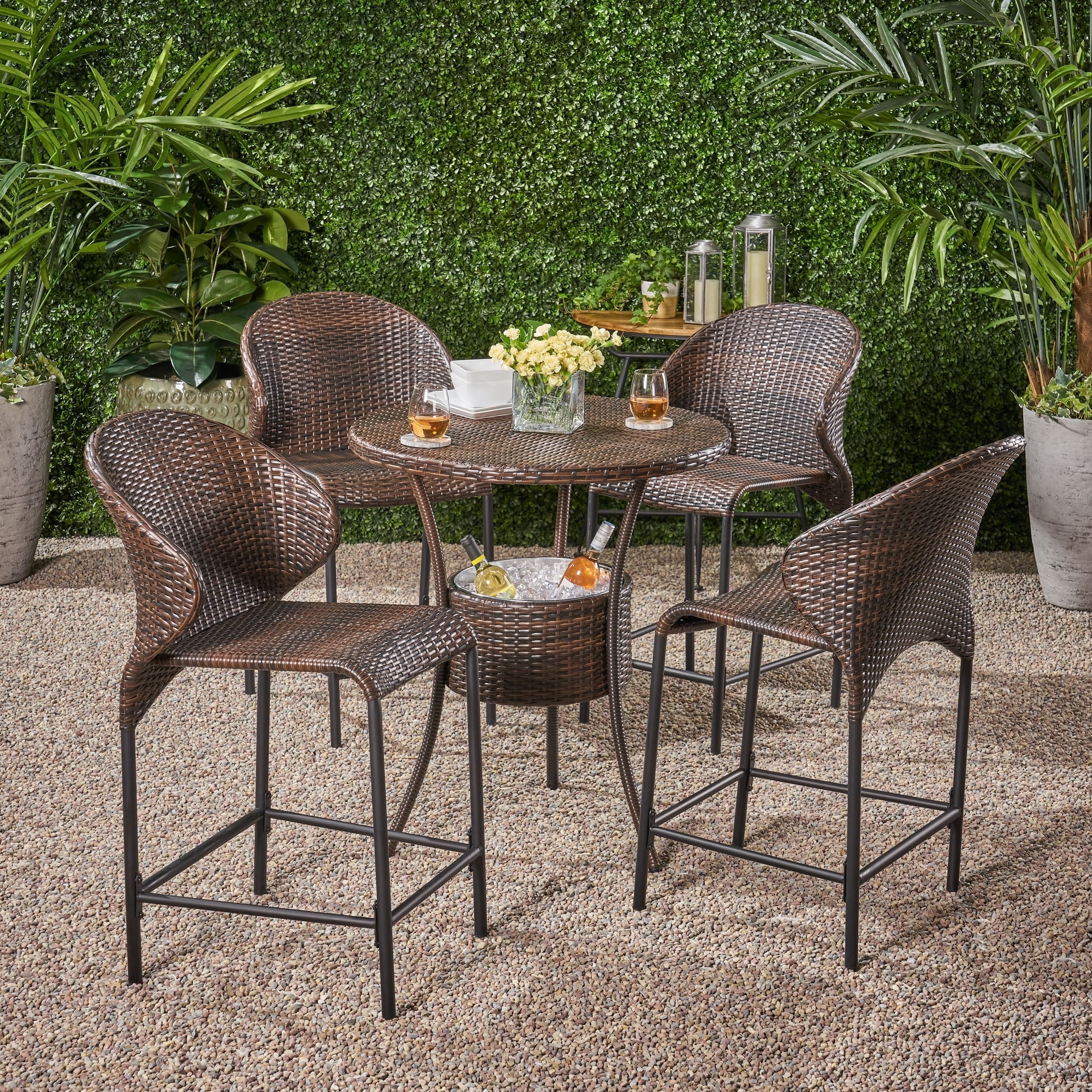 Multibrown Wicker Outdoor Bistro Bar Set with Ice Pail by Christopher Knight Home