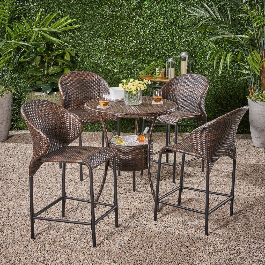 Multibrown Wicker Outdoor Bistro Bar Set with Ice Pail by Christopher Knight Home