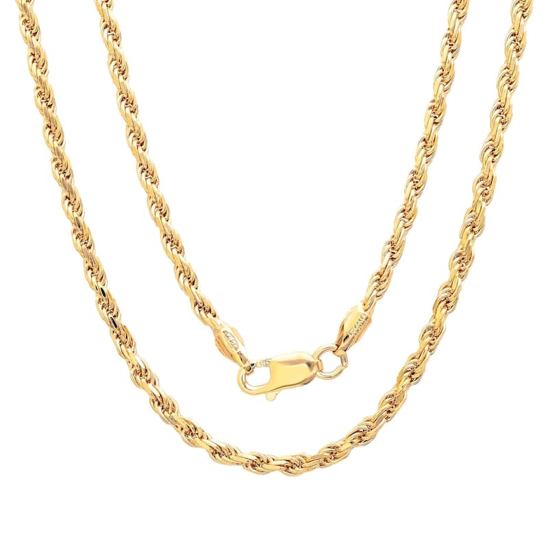 Roberto Martinez Yellow Gold Plated Silver 2.5 mm Rope Chain (18"- 30") - 18 Inch