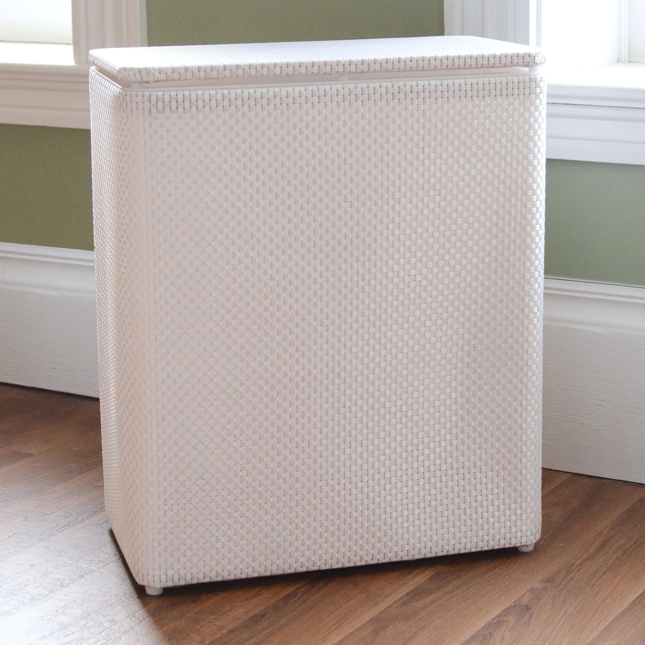 White Basketweave Upright Hamper