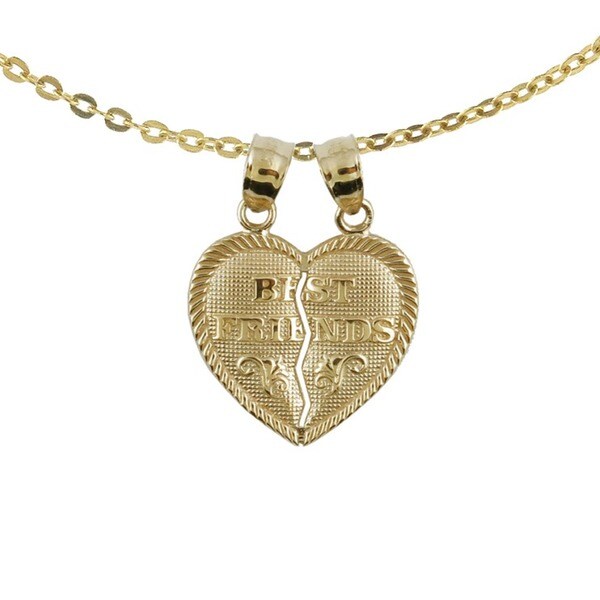 10k Yellow Gold Breakable Best Friends Heart Charm Necklace with 10k