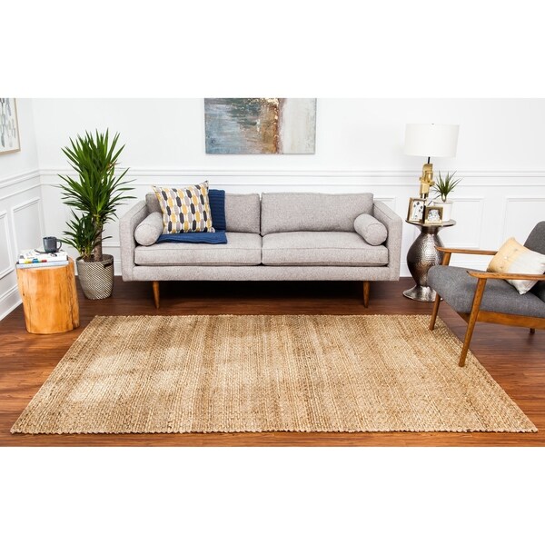 Jani Ria Natural Gold and Brown Jute Rug - 5' x 8'