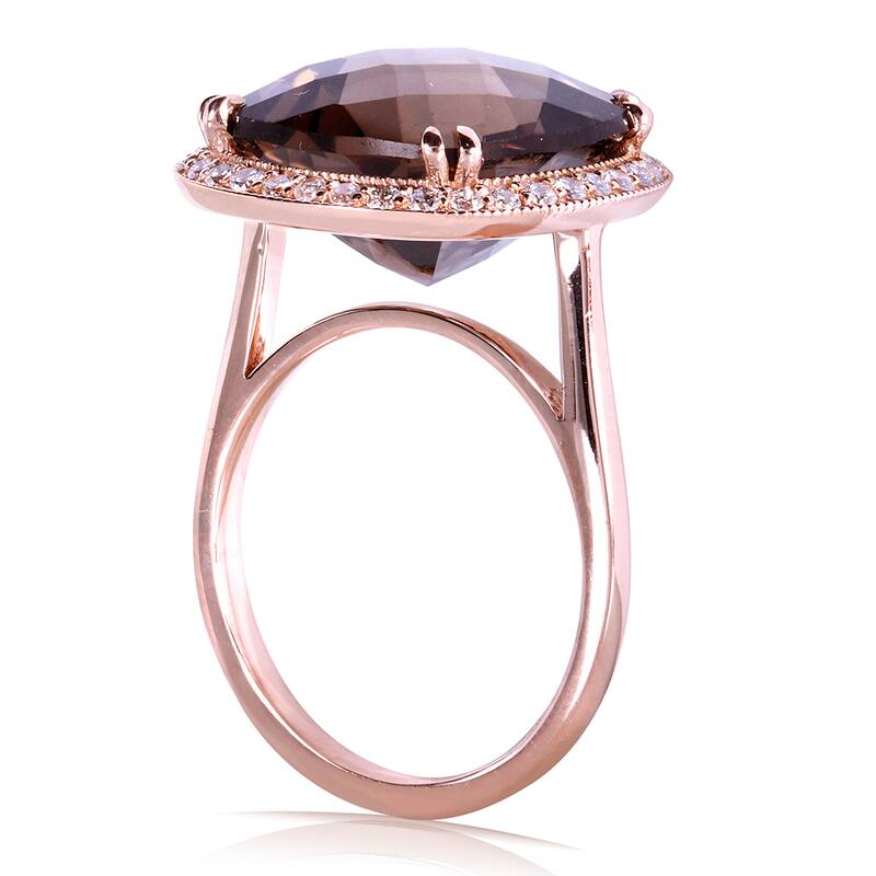 Annello by Kobelli 14k Rose Gold 8 1/4ct TGW Cushion Smoky Quartz and Diamond Halo Large Gemstone Ring