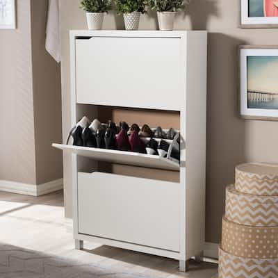 Baxton Studio Simms 3-tier White Wood Modern Shoe Cabinet