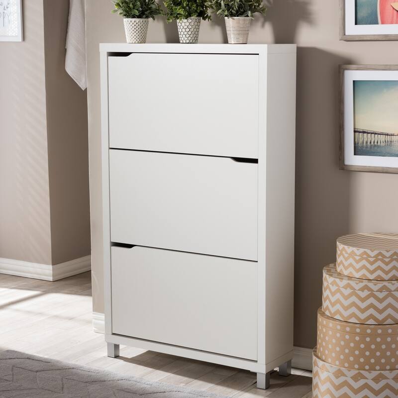 Baxton Studio Simms 3-tier White Wood Modern Shoe Cabinet