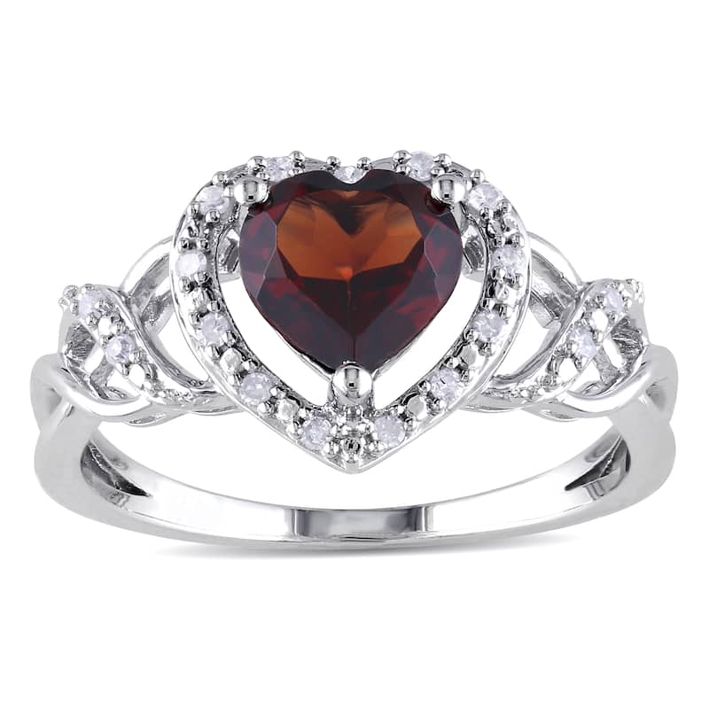 Miadora Sterling Silver Garnet and 1/10ct TDW Diamond Heart Ring (H-I, I2-I3)
