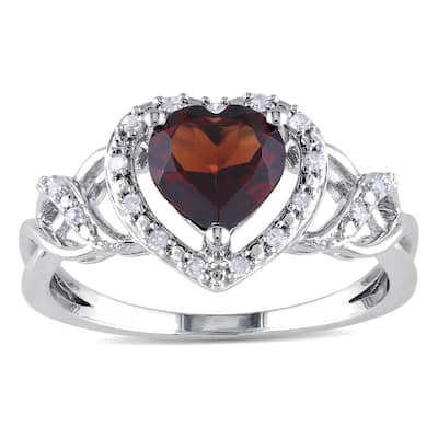 Miadora Sterling Silver Garnet and 1/10ct TDW Diamond Heart Ring (H-I, I2-I3)