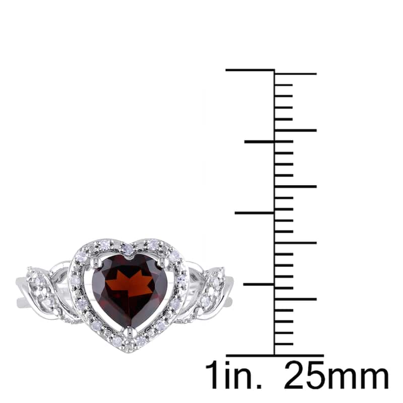 Miadora Sterling Silver Garnet and 1/10ct TDW Diamond Heart Ring (H-I, I2-I3)