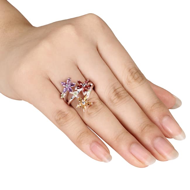 Miadora Sterling Silver 1 1/2ct TGW Multi-gemstone Flower Ring