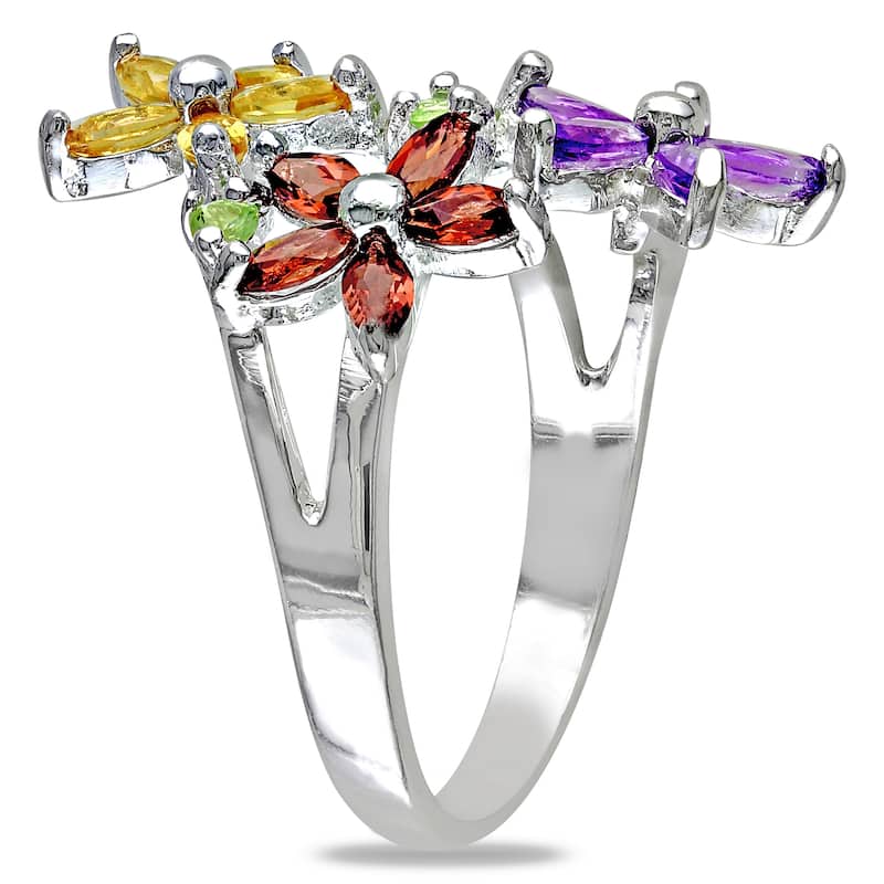 Miadora Sterling Silver 1 1/2ct TGW Multi-gemstone Flower Ring