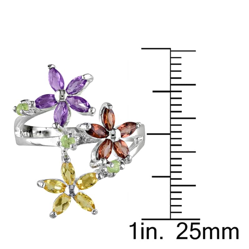 Miadora Sterling Silver 1 1/2ct TGW Multi-gemstone Flower Ring