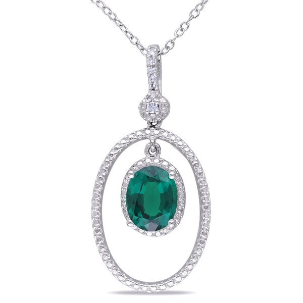 Miadora Sterling Silver Created Emerald and White Diamond Accent