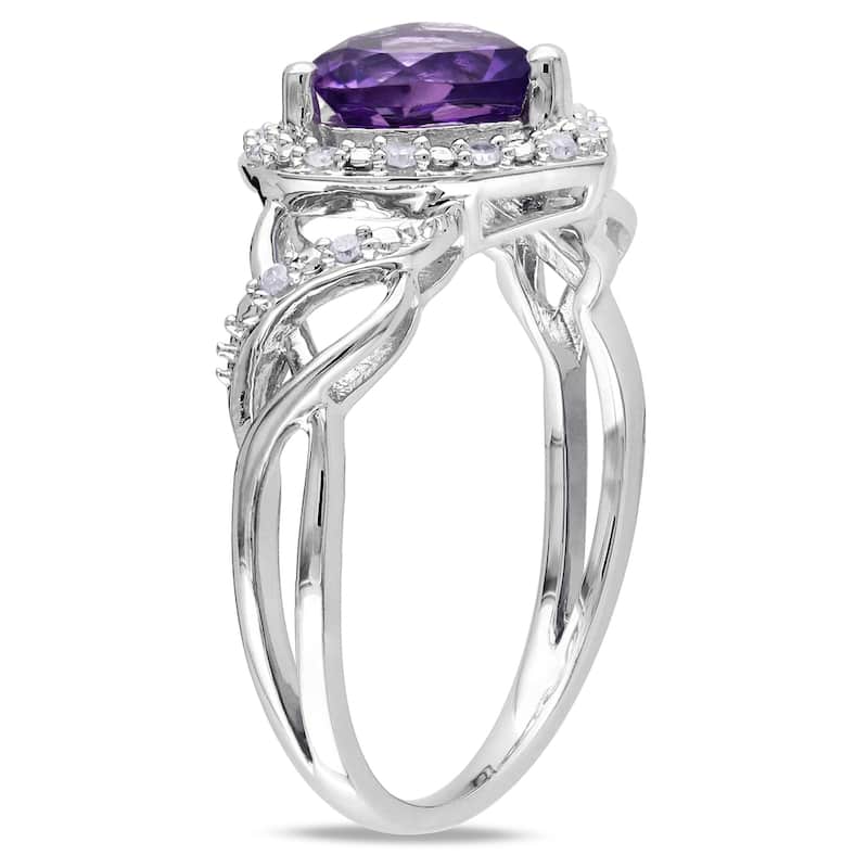 Miadora Sterling Silver Amethyst and 1/10ct TDW Diamond Heart Ring (H-I, I2-I3)