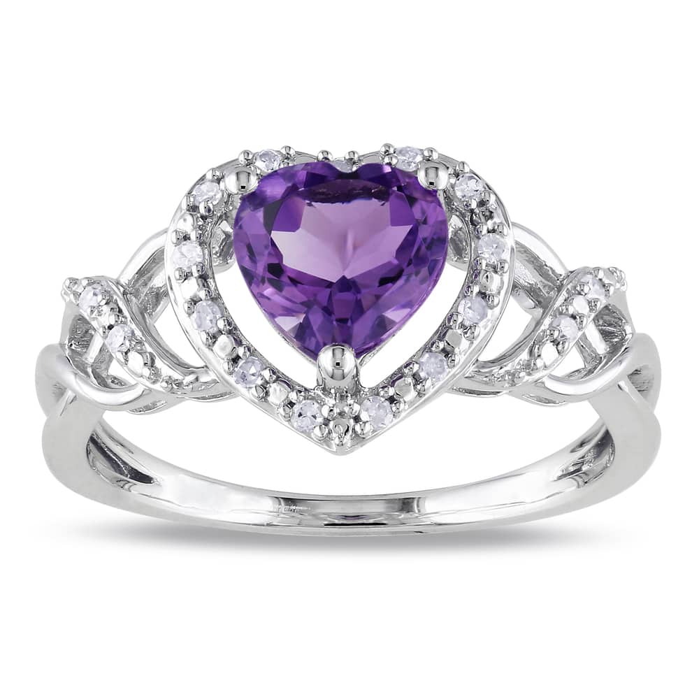 Miadora Sterling Silver Amethyst and 1/10ct TDW Diamond Heart Ring (H-I, I2-I3)