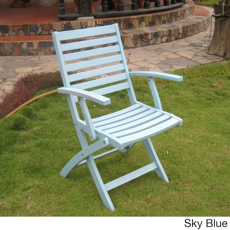 Royal Fiji Acacia Folding Dining Chairs (Set of 2) - Sky Blue