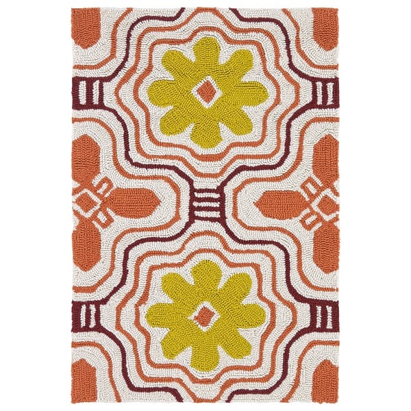 Indoor/ Outdoor Luau Orange Tile Rug (2' x 3') - 2' x 3'