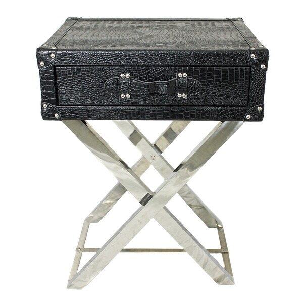 Shop Crocoembossed Faux Leather Wrapped Folding Accent End Table