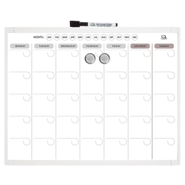 Quartet Magnetic Dry Erase Calendar Planner (White frameModel CLQRT22475Dimensions 14 inches long x 11.4 inches wide x 0.6 inch high )