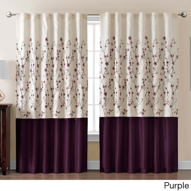 Sidney Embroidered Panel Sidney Embroidered Color Block 84 Inch Curtain Panel Purple Size 54 x 84