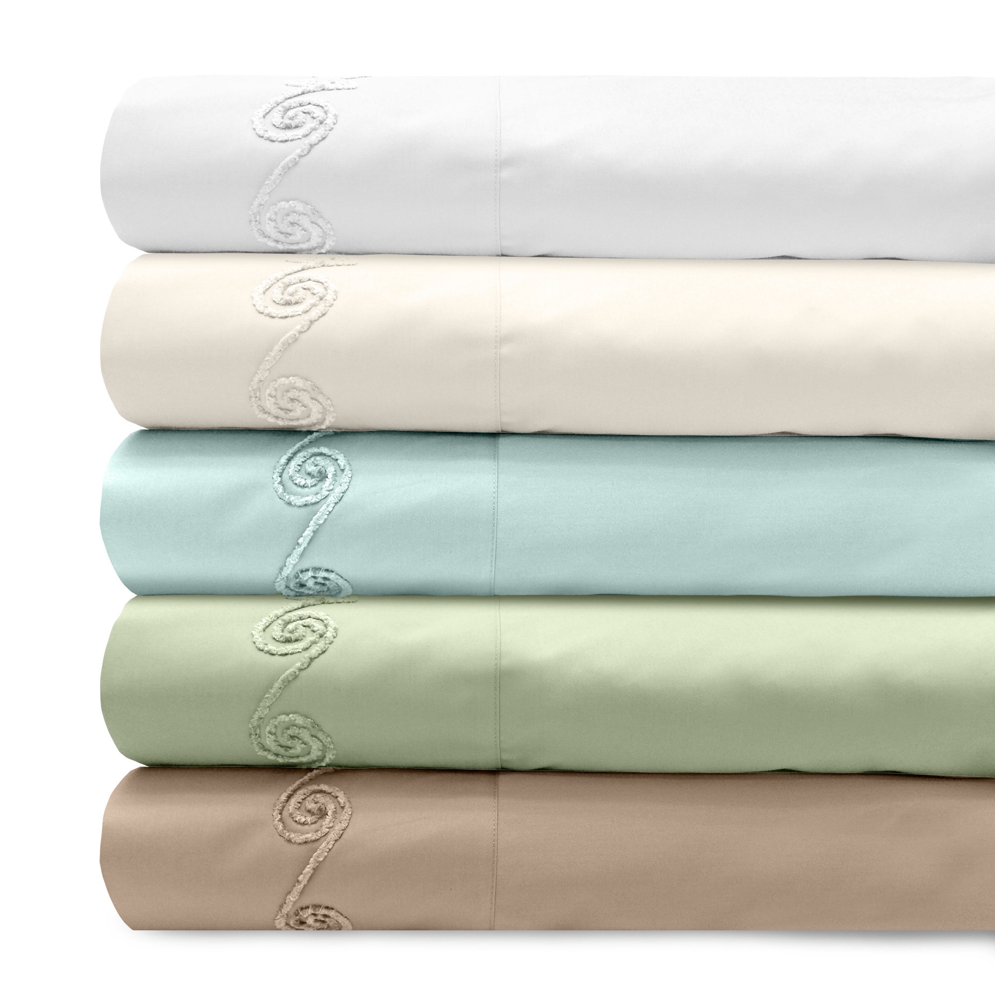 Veratex Grand Luxe 300 Thread Count Egyptian Cotton Sateen Sheet Set With Chenille Embroidered Swirl Design Blue Size Queen