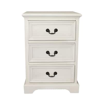 Antique White 3-drawer Solid Wood Nightstand