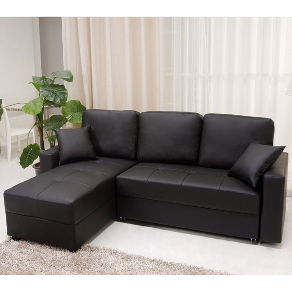 Shop Aspen Black Convertible Sectional Storage Sofa Bed ...