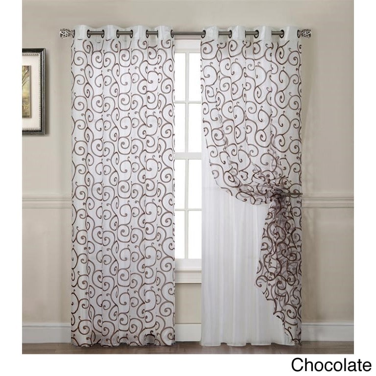 Scroll Flocked 84 Inch Maya Grommet Panel Pair