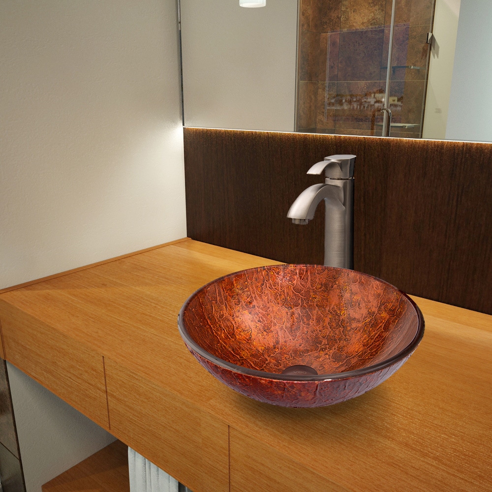 Vigo Mahogany Moon Glass Vessel Sink And Otis Brushed Nickel Faucet Set