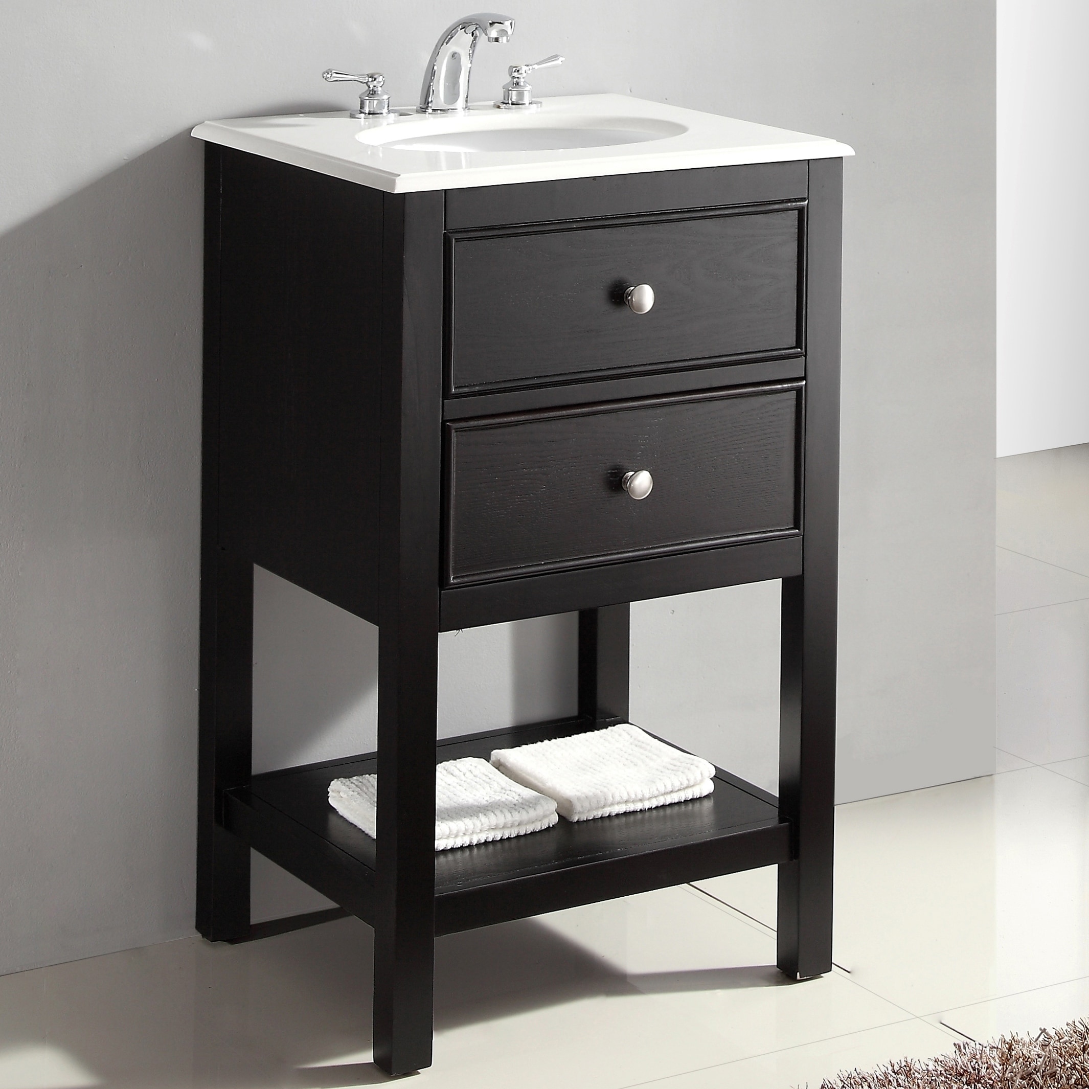 Fairfield Black 20 inch Bath Vanity And White Quartz Marble Top