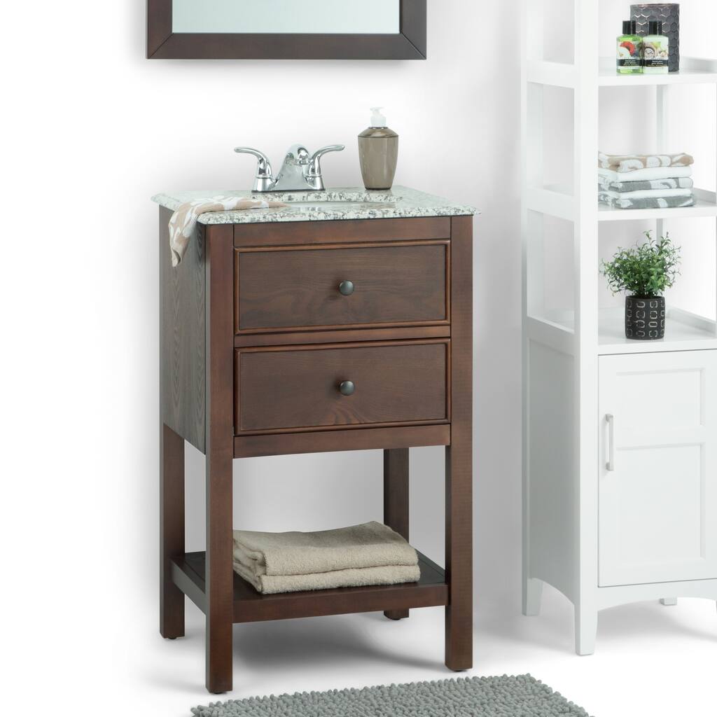 WYNDENHALL New Haven 20 inch Contemporary Bath Vanity in Walnut Brown with Dappled Grey Granite Top