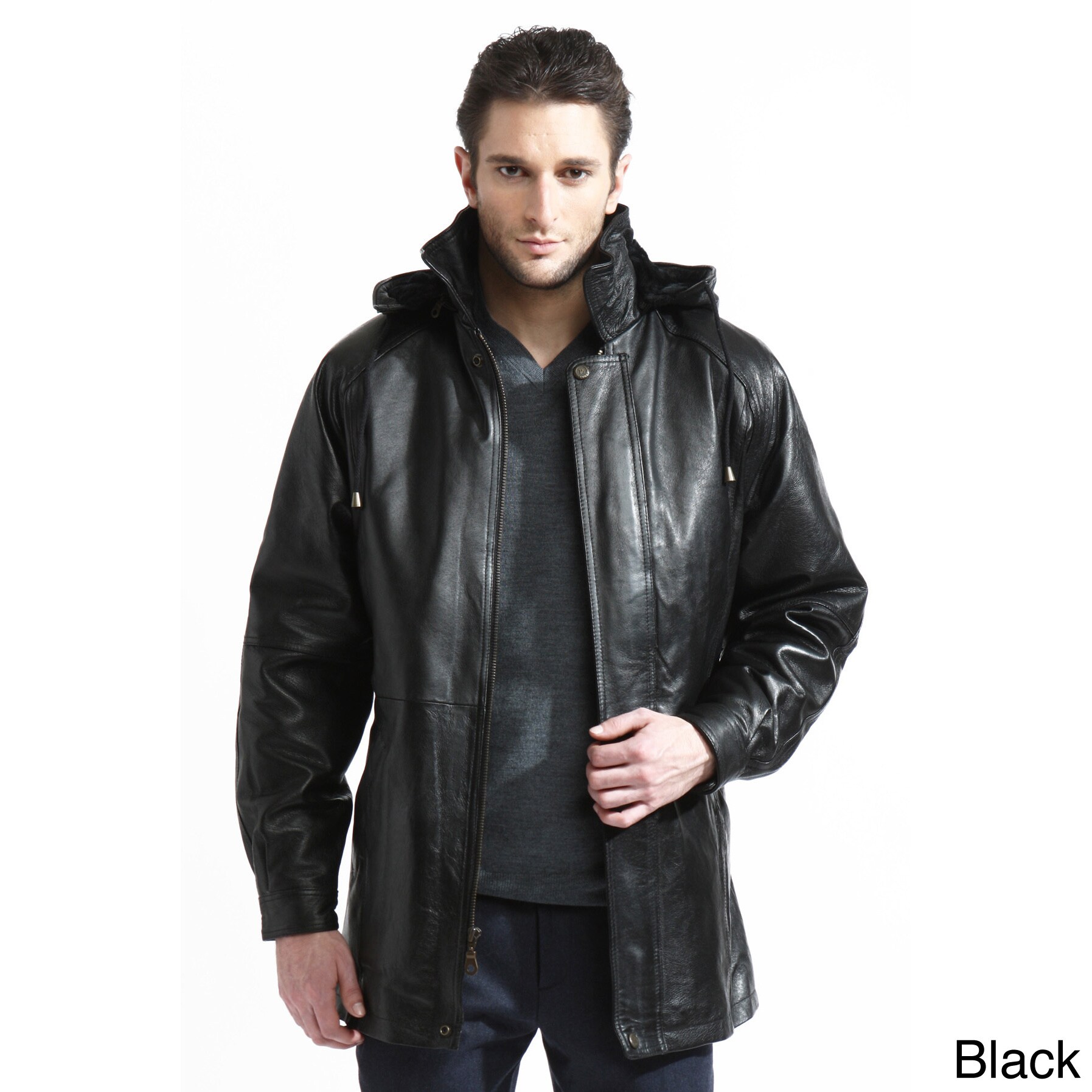 Men's Leather Belted 3/4-length Coat with Zip-out Liner - Overstock ...