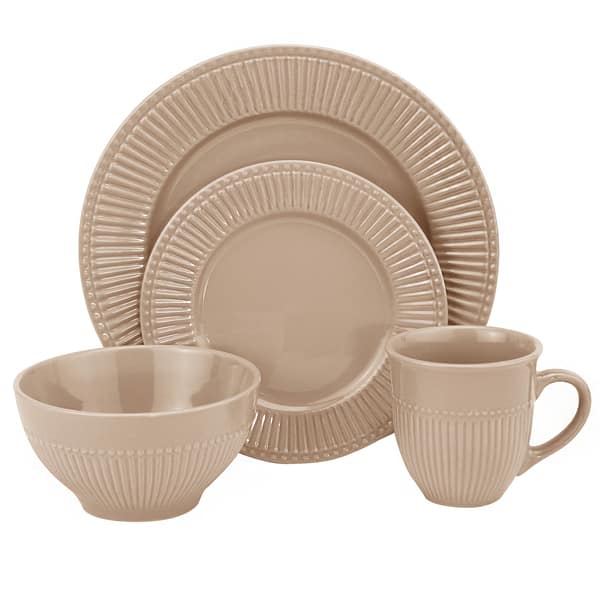 Lorren Home Trends 32-piece Embossed Taupe Stoneware Dinner Set