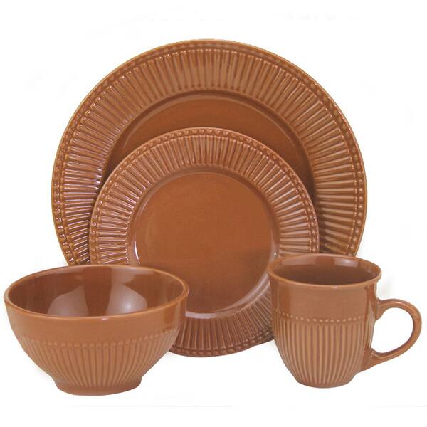 Lorren Home Trends 32-piece Embossed Brown Stoneware Dinner Set