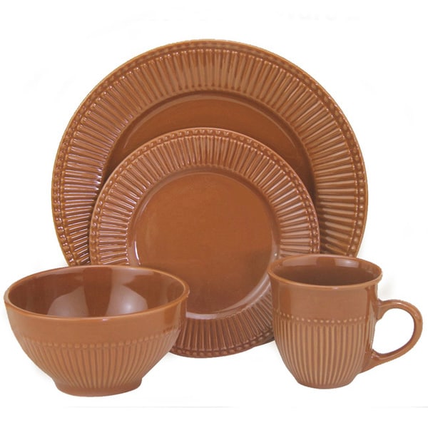 Lorren Home Trends 32 piece Embossed Brown Stoneware Dinner Set Lorren Home Trend Casual Dinnerware