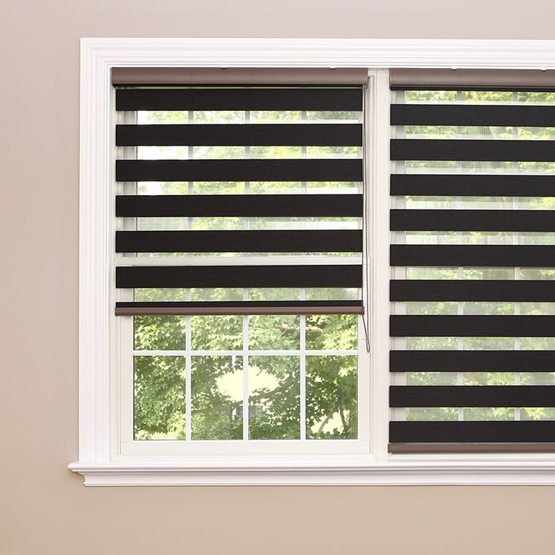 Premium Charcoal Wood Look Duo Roller Window Shade