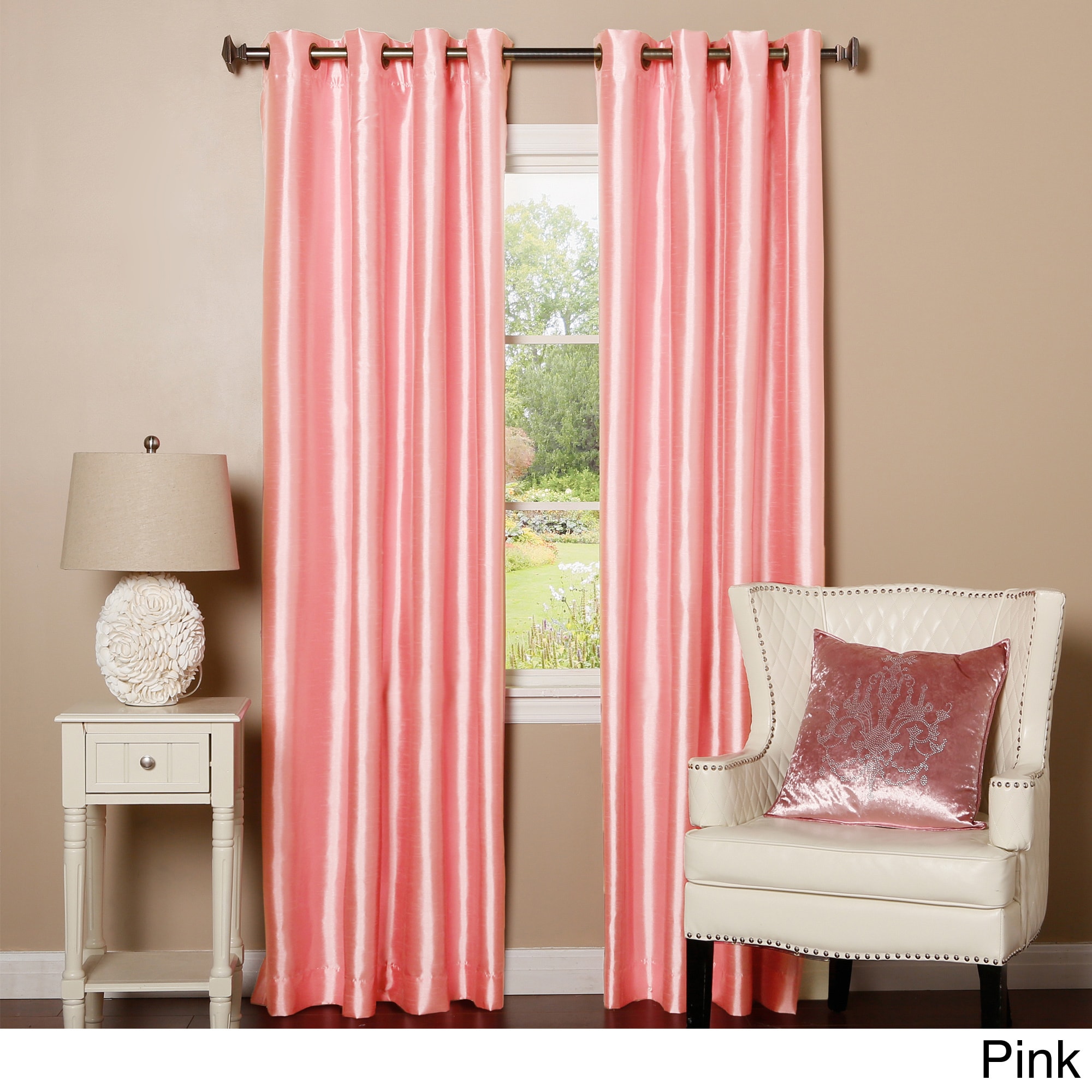 Best Home Fashion Grommet top Blackout Faux Silk Curtain Panel Pair Pink Size 52 x 84