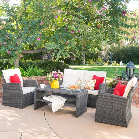 Sanger Outdoor 4-piece Wicker Seating Set by Christopher Knight Home