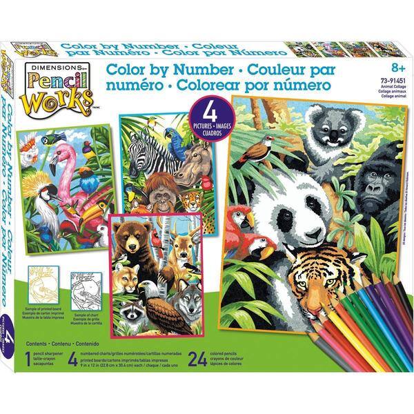 Pencil Works Color By Number Kit 9 X12 4/Pkg Animal Collage Bed