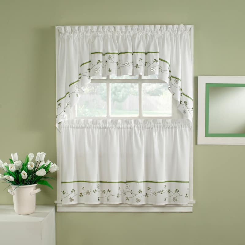 Clover Green/ White 5-piece Curtain Tier and Swag Set - 24 inch