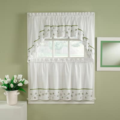 Clover Green/ White 5-piece Curtain Tier and Swag Set