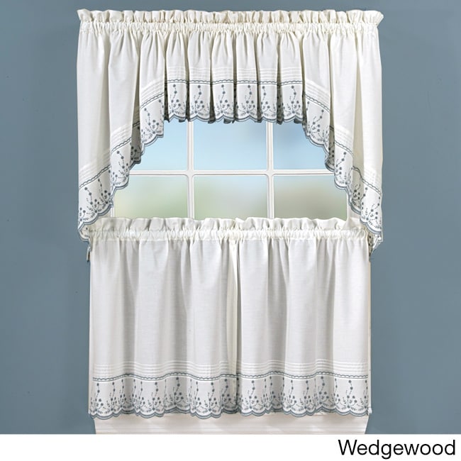 Abby Embroidered 5 piece Curtain Tier And Swag Set