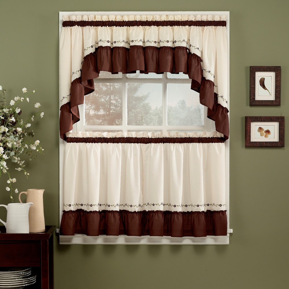 Jayden Chocolate 5 piece Curtain Tier And Swag Set