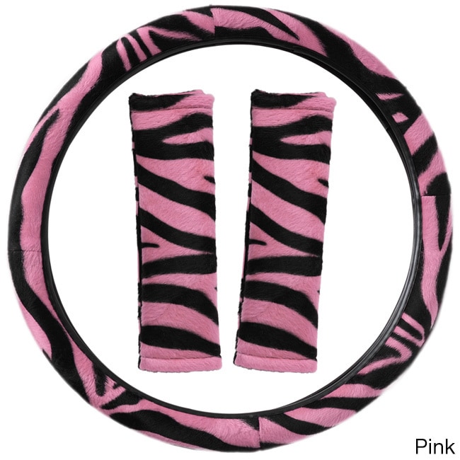 Oxgord Safari Zebra/ Tiger Plush Auto Steering Wheel Cover And Belt Pads Set