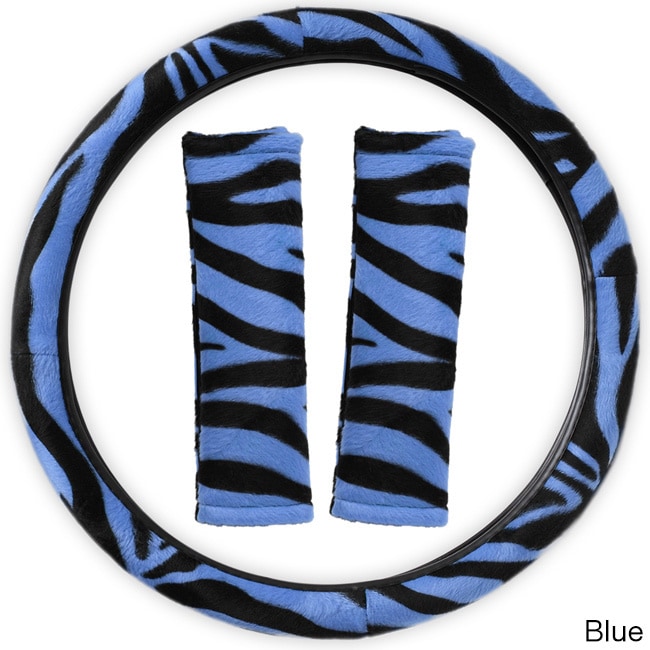 Oxgord Safari Zebra/ Tiger Plush Auto Steering Wheel Cover And Belt Pads Set